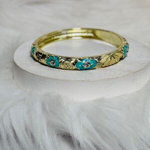 Turquoise Flower Enamel Cloisonne Bracelet Bangle Style 1